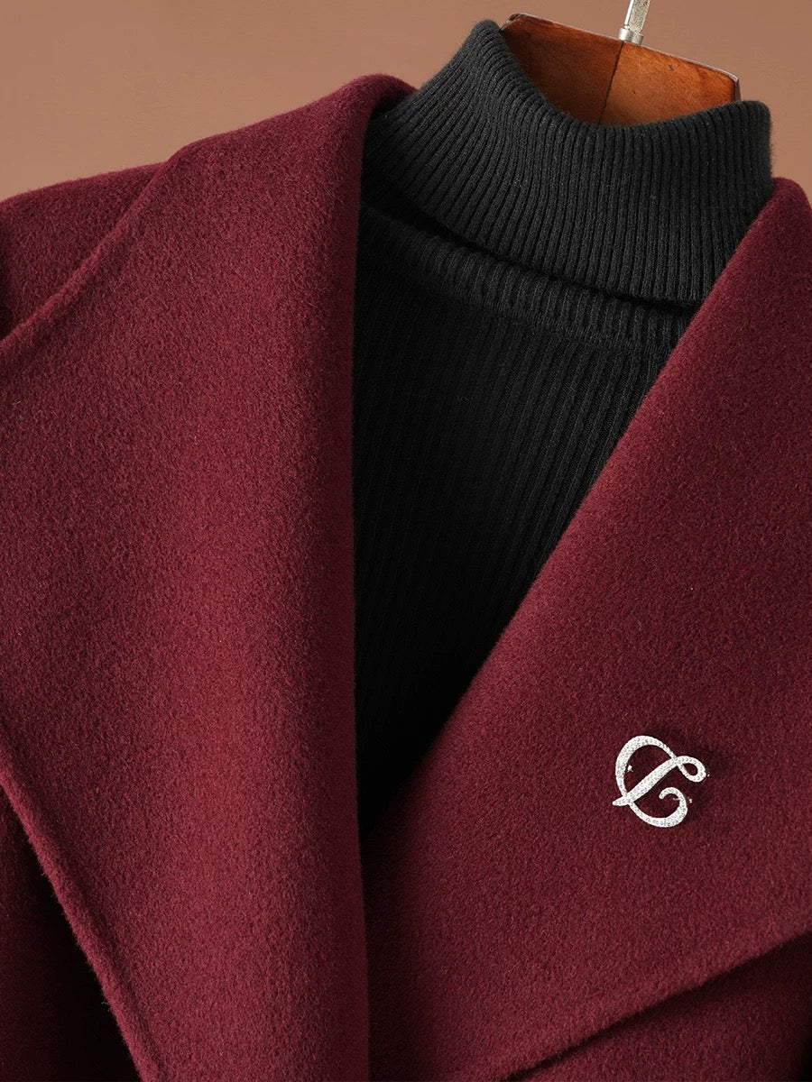 Women's red double-faced cashmere coat mid-length high-end feel