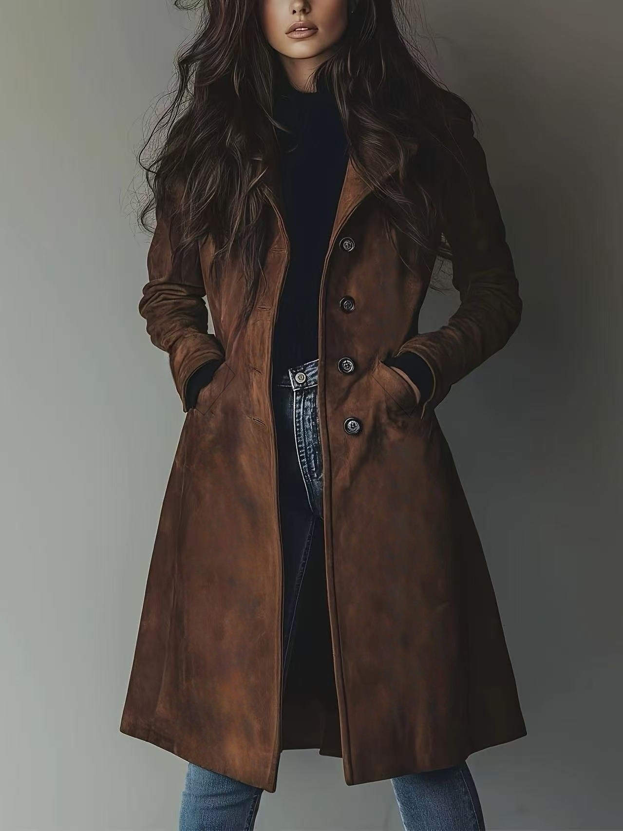 H3099 Leather trench coat