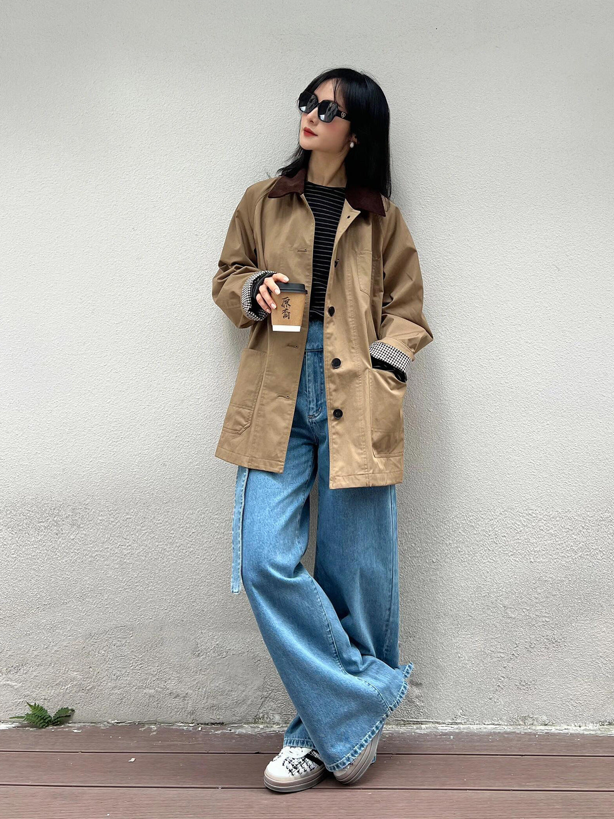 H3506 Suit collar trench coat