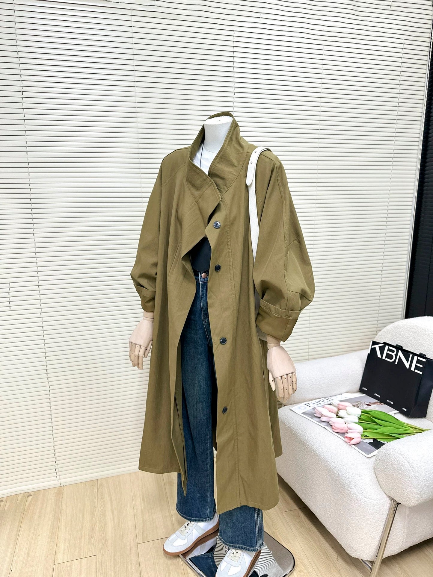 H1414 Long Casual Trench Coat