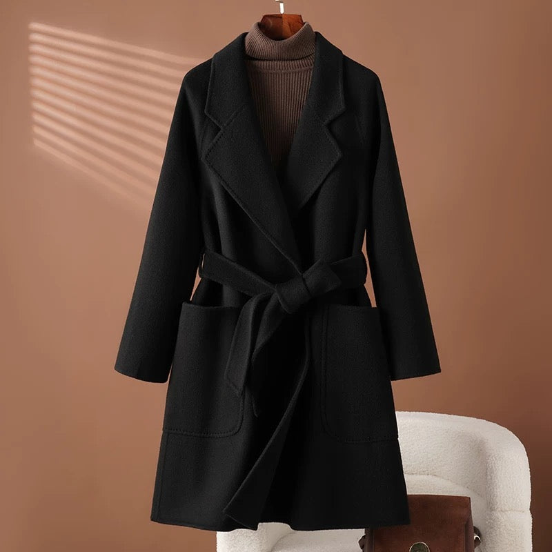Brown double-faced cashmere coat for women mid-length high-end autumn and winter woolen coat