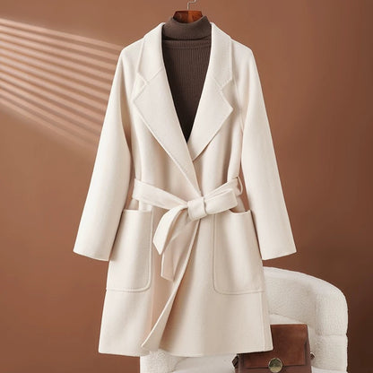 Brown double-faced cashmere coat for women mid-length high-end autumn and winter woolen coat