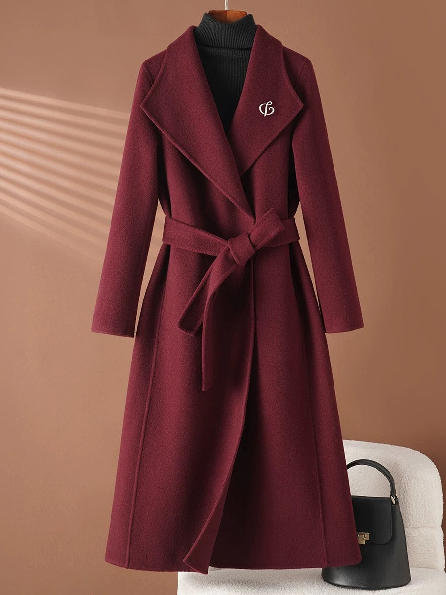 Women's red double-faced cashmere coat mid-length high-end feel