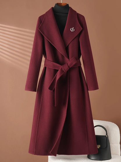 Women's red double-faced cashmere coat mid-length high-end feel