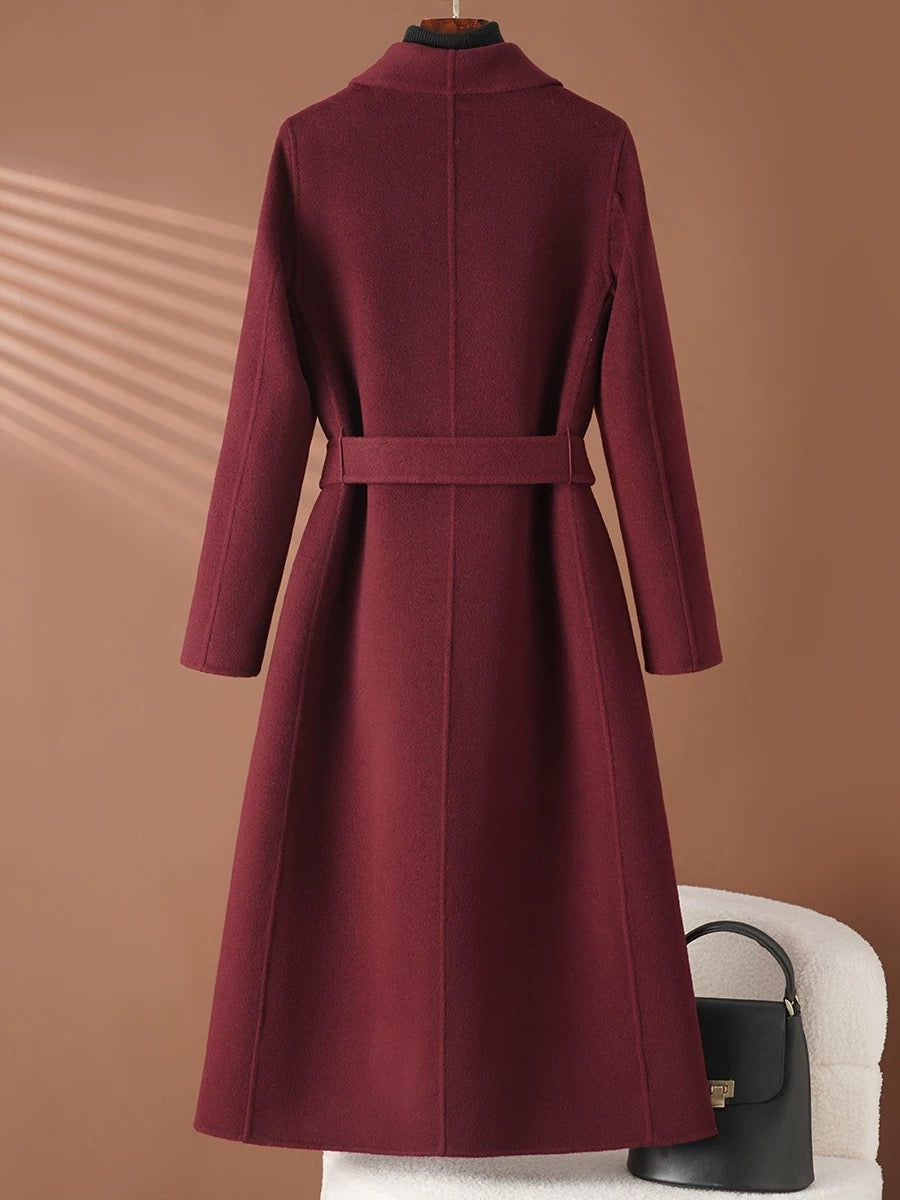 Women's red double-faced cashmere coat mid-length high-end feel