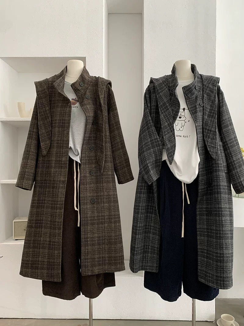 H1325 Long plaid coat