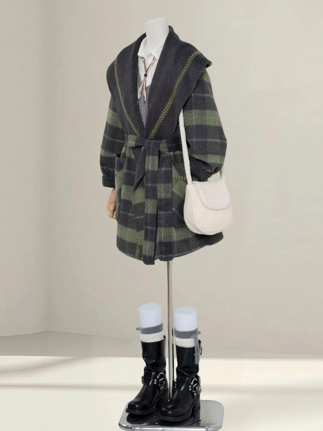 H1432 Plaid Wool Coat