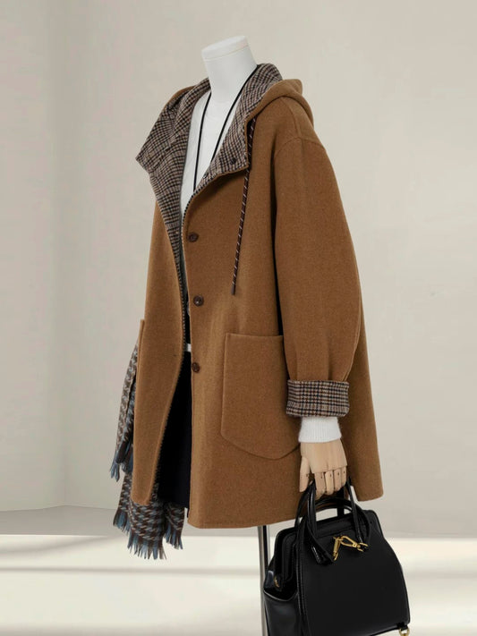 H1447 Color-blocked wool coat