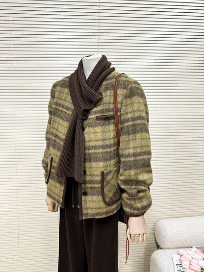 H1503 Wool Plaid Coat