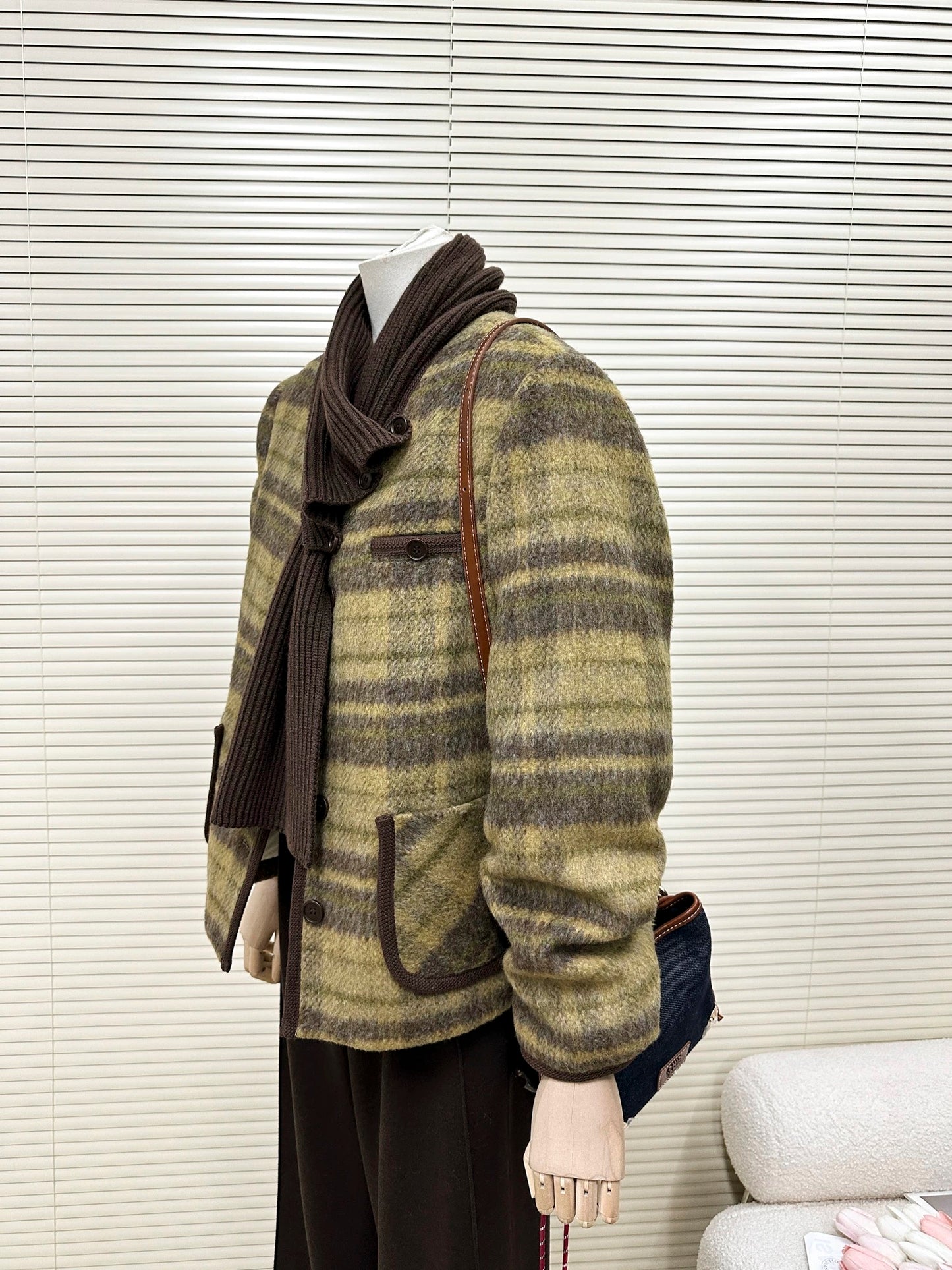 H1503 Wool Plaid Coat