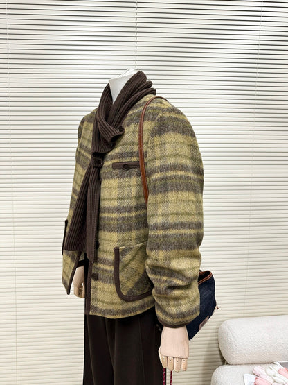 H1503 Wool Plaid Coat