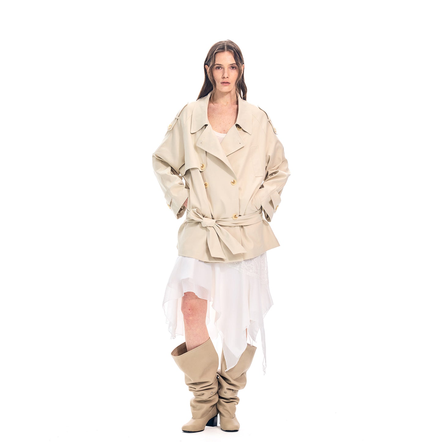 H3159 Textured trench coat