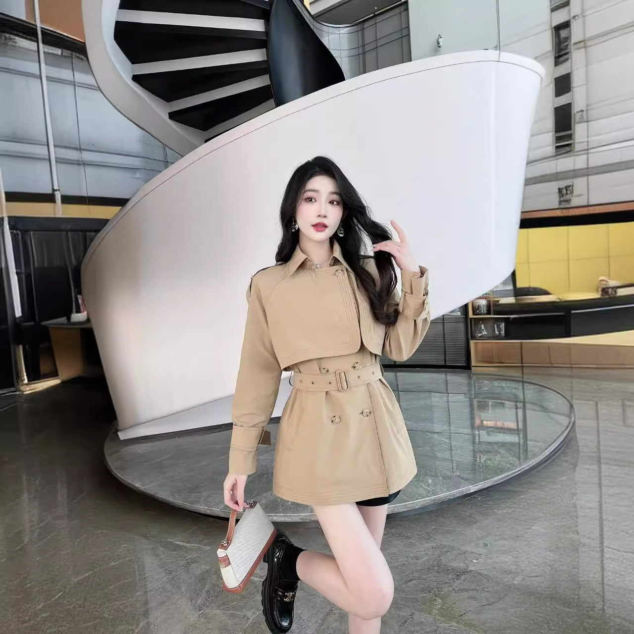 H3160 Textured trench coat
