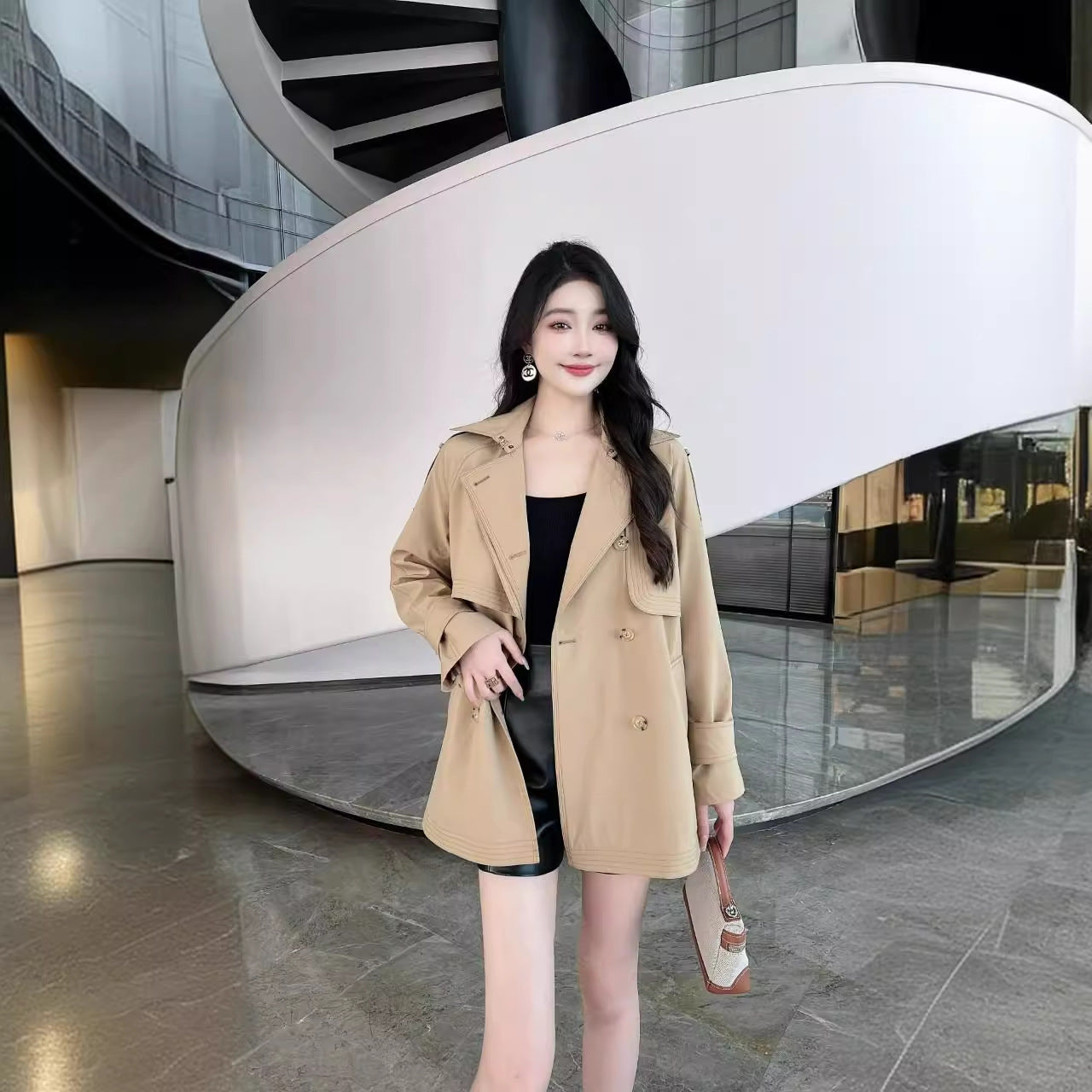 H3162 Textured trench coat