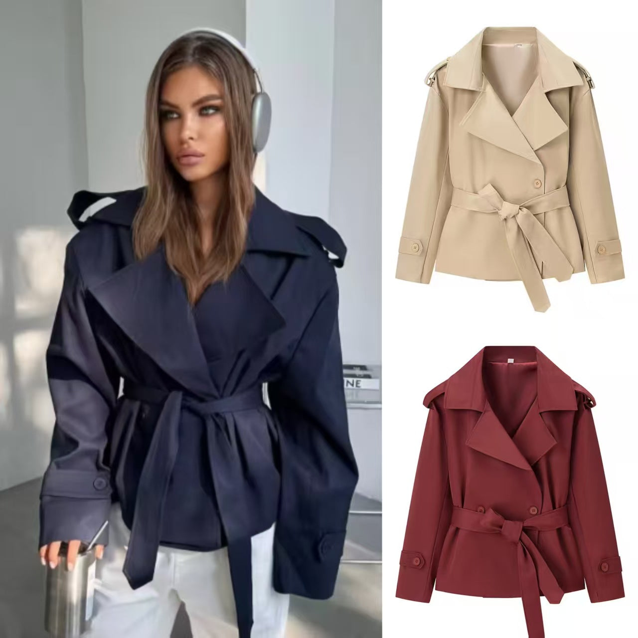H3514 Suit collar trench coat