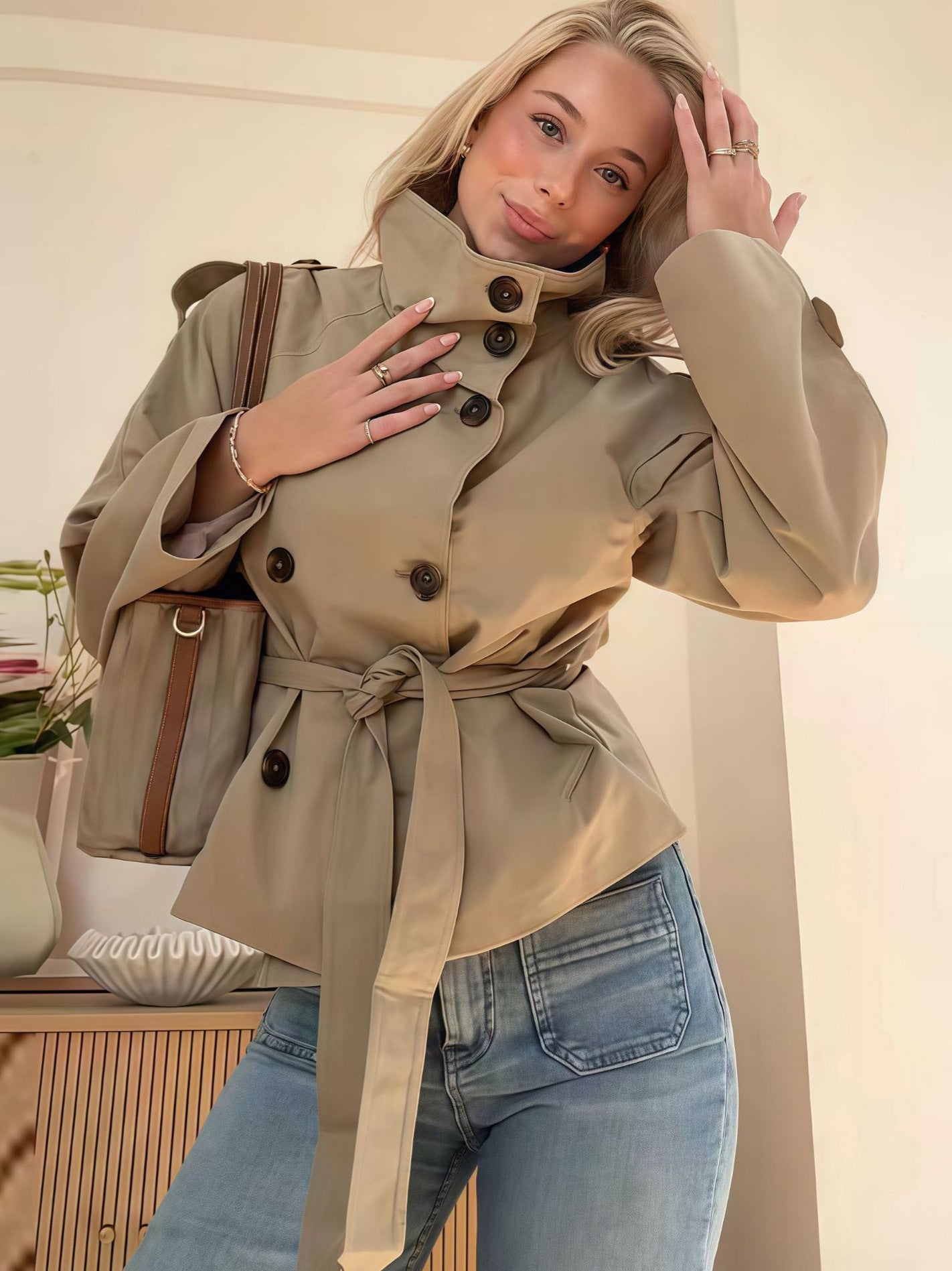 H4122 cashmere trench coat