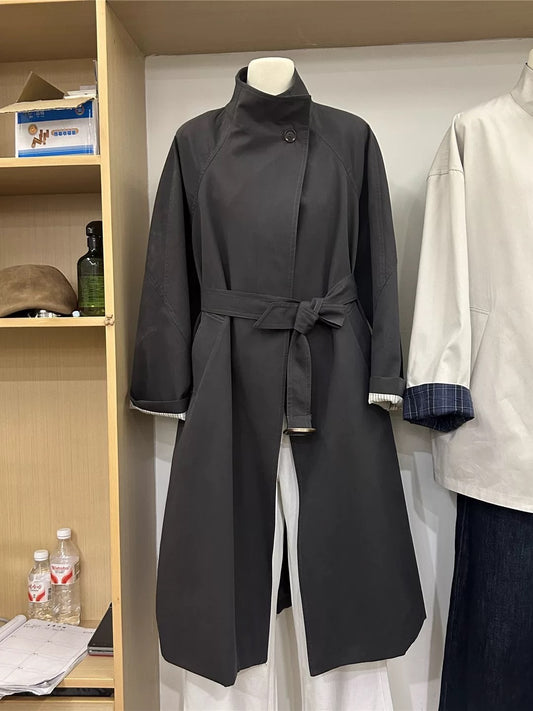 H1089 Women's long belted trench coat