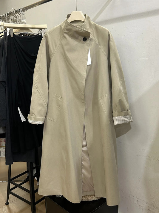 H1089 Women's long belted trench coat