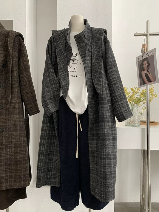 H1286 Plaid Long Coat