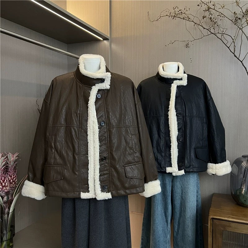 H1232 Leather Plush Coat