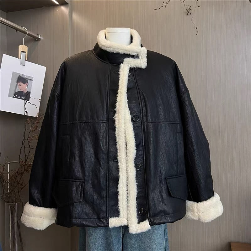 H1232 Leather Plush Coat