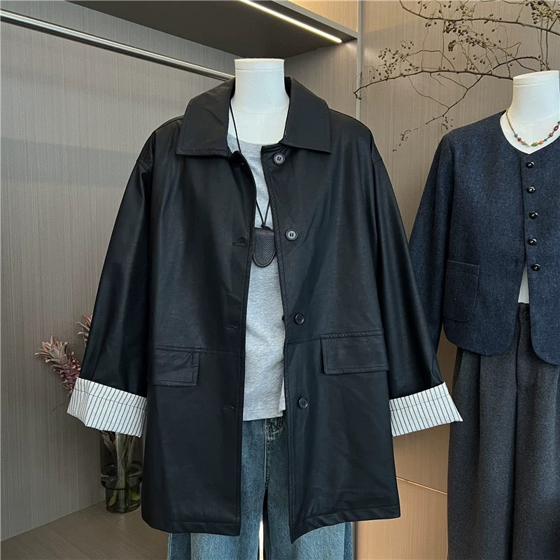 H1235 Leather Trench Coat