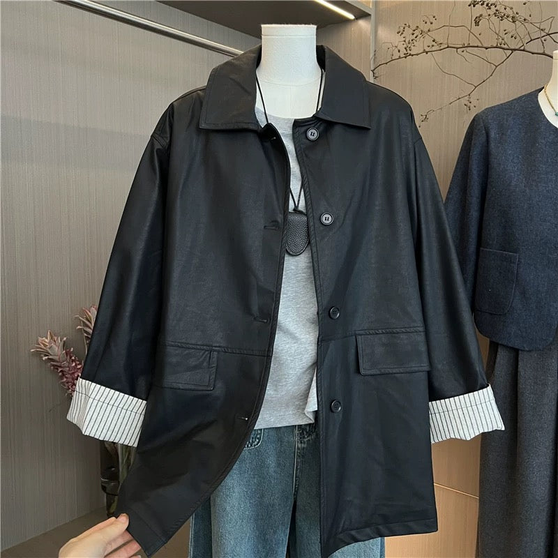 H1235 Leather Trench Coat